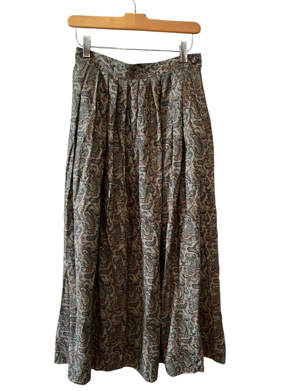 Vintage 80s Charter Club Rayon Skirt Classic Green Paisley Print